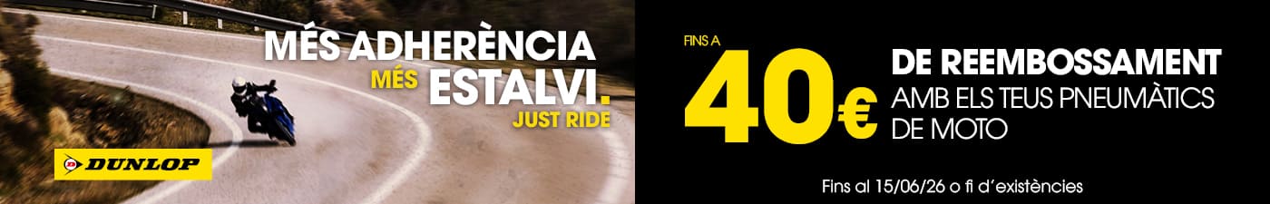 Fins a 40€ de reembossament amb els teus pneumàtics de moto Dunlop