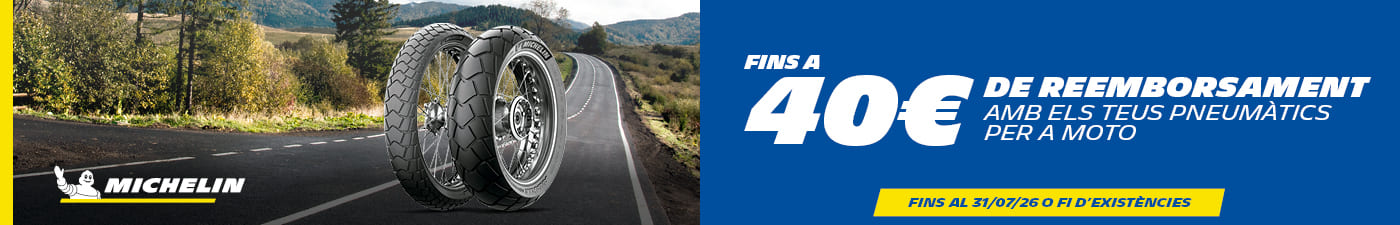 Fins a 40€ de reemborsament amb els teus pneumàtics de moto Michelin en Andorra