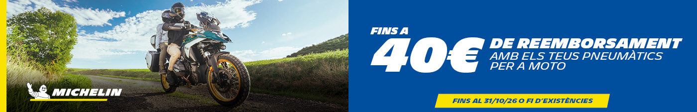 Fins a 40€ de reemborsament amb els teus pneumàtics de moto Michelin en Andorra