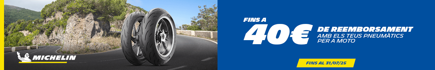 Fins a 40€ de reemborsament amb els teus pneumàtics de moto Michelin en Andorra