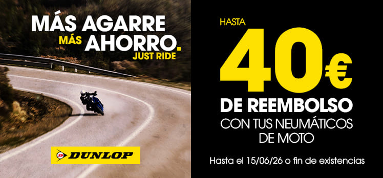Hasta 40€ de reembolso con tus neumáticos de moto Dunlop